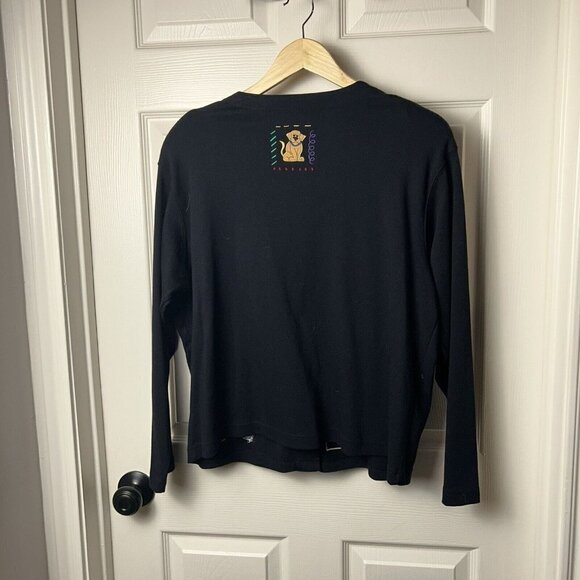 Bechamel Black Button Front Dog Bones Embroidered Grannycore Sweater Size Large - Picture 5 of 9